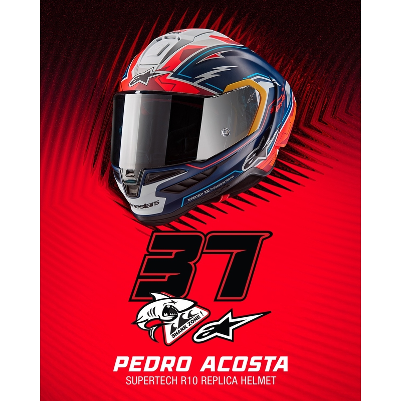 Casco integrale da moto Alpinestars Supertech R-10 Limited Edition Pedro Acosta Blu opaco-Rosso-Bianco
