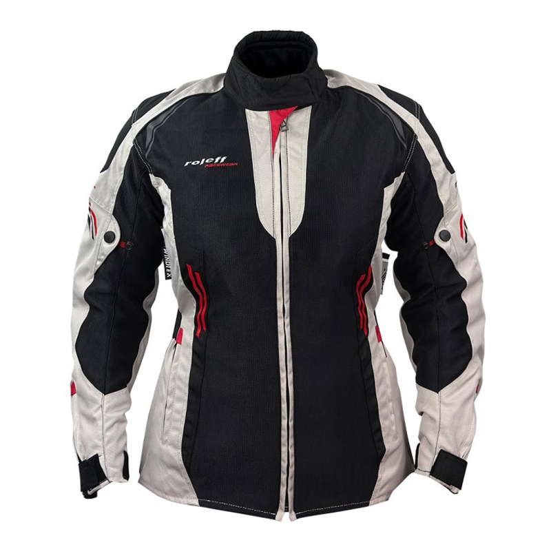 Giacca da moto da donna Roleff Mesh nero-beige-rosso