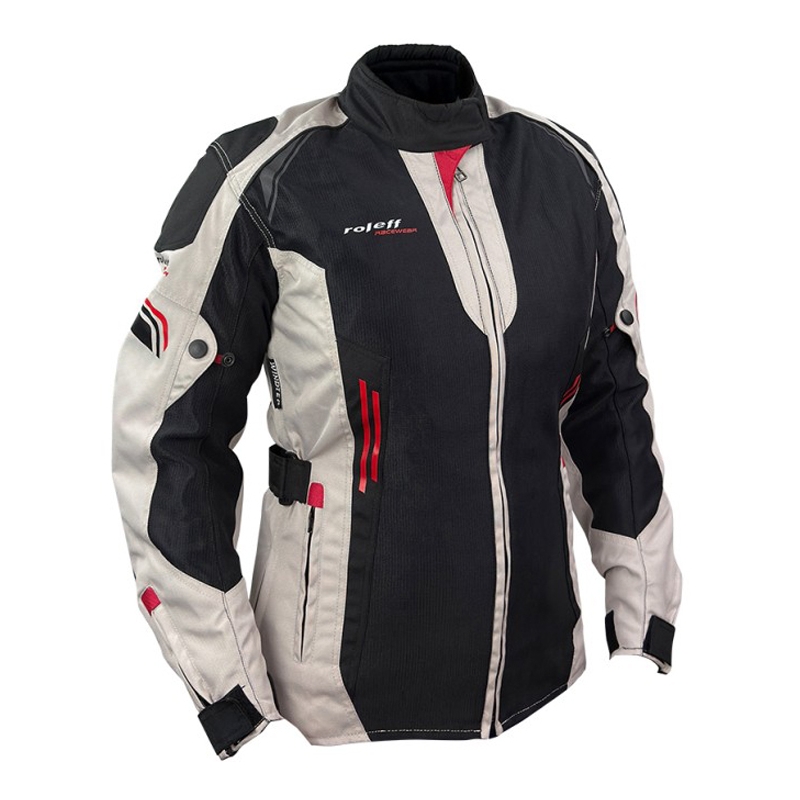 Giacca da moto da donna Roleff Mesh nero-beige-rosso