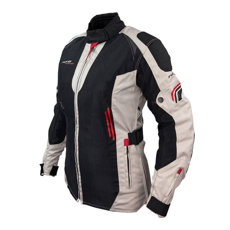 Giacca da moto da donna Roleff Mesh nero-beige-rosso