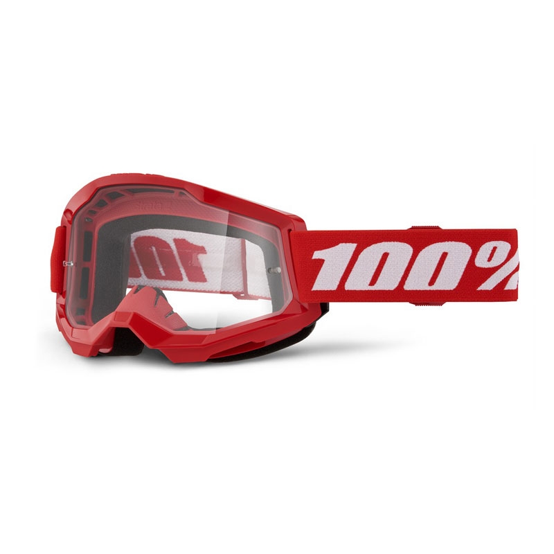 Occhiali da motocross per bambini 100% Strata 2 rosso (plexi trasparente)