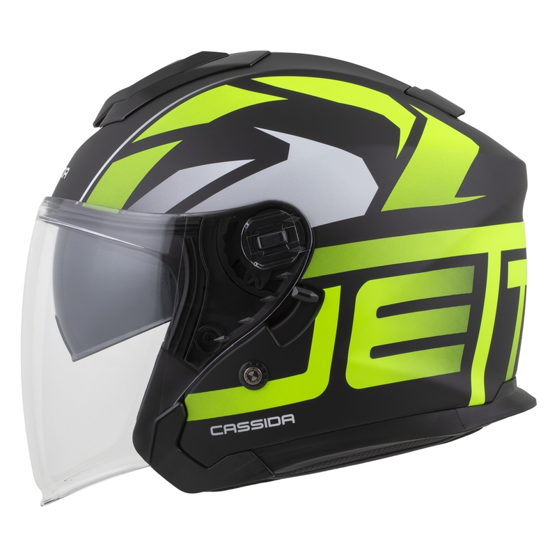 Casco da moto jet Cassida Jet Tech 2.0 RoTo Open Face Nero opaco-Giallo fluo-Bianco