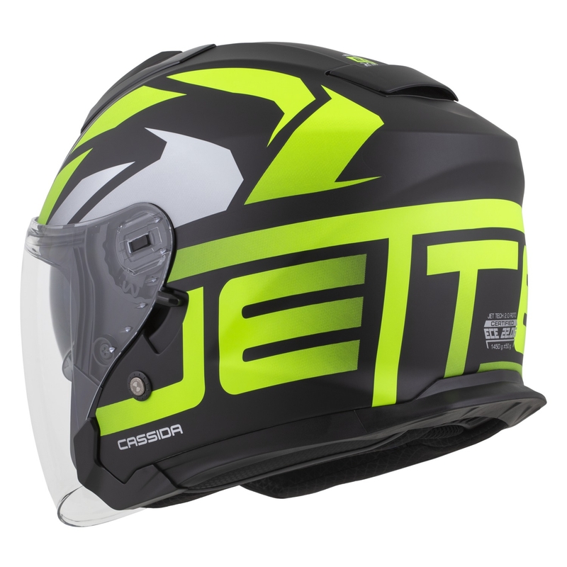 Casco da moto jet Cassida Jet Tech 2.0 RoTo Open Face Nero opaco-Giallo fluo-Bianco