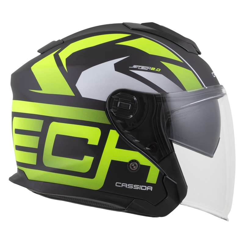 Casco da moto jet Cassida Jet Tech 2.0 RoTo Open Face Nero opaco-Giallo fluo-Bianco