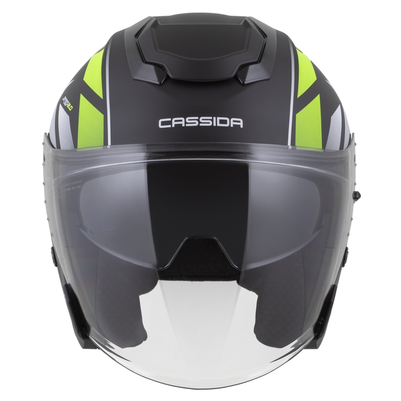 Casco da moto jet Cassida Jet Tech 2.0 RoTo Open Face Nero opaco-Giallo fluo-Bianco