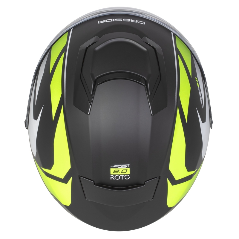 Casco da moto jet Cassida Jet Tech 2.0 RoTo Open Face Nero opaco-Giallo fluo-Bianco