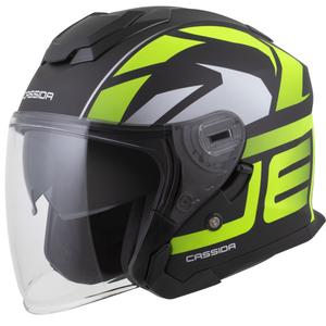 Casco da moto jet Cassida Jet Tech 2.0 RoTo Open Face Nero opaco-Giallo fluo-Bianco
