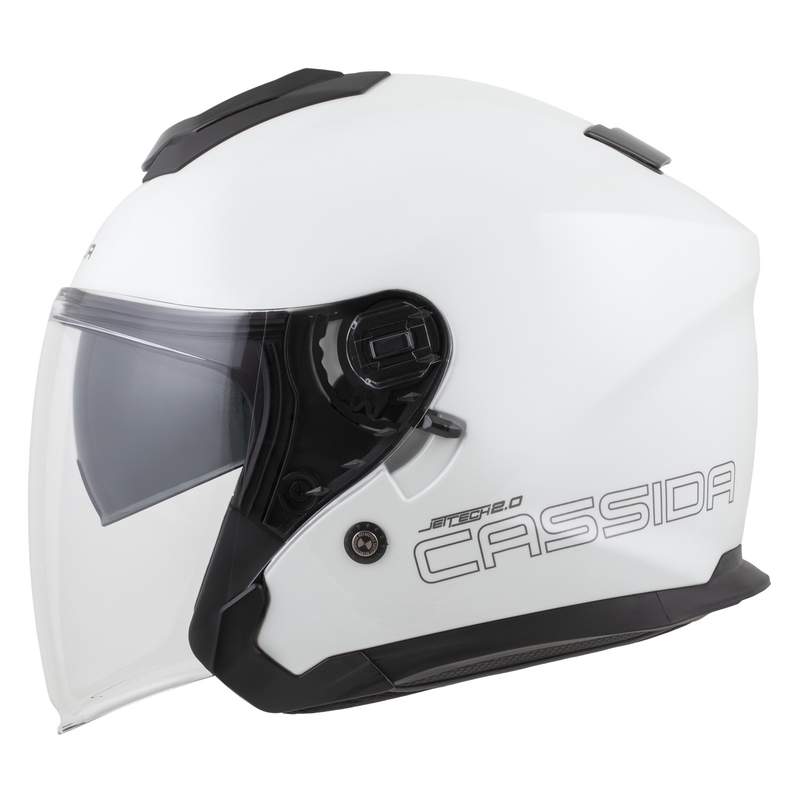 Casco da moto jet Cassida Jet Tech 2.0 Solid Open Face Bianco-Nero-Grigio