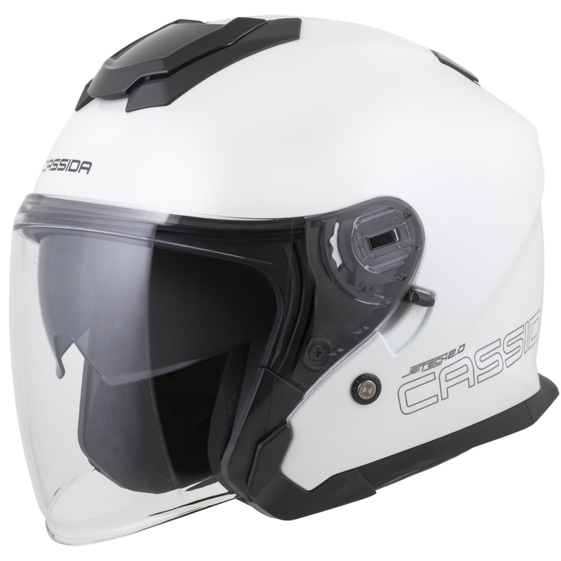 Casco da moto jet Cassida Jet Tech 2.0 Solid Open Face Bianco-Nero-Grigio