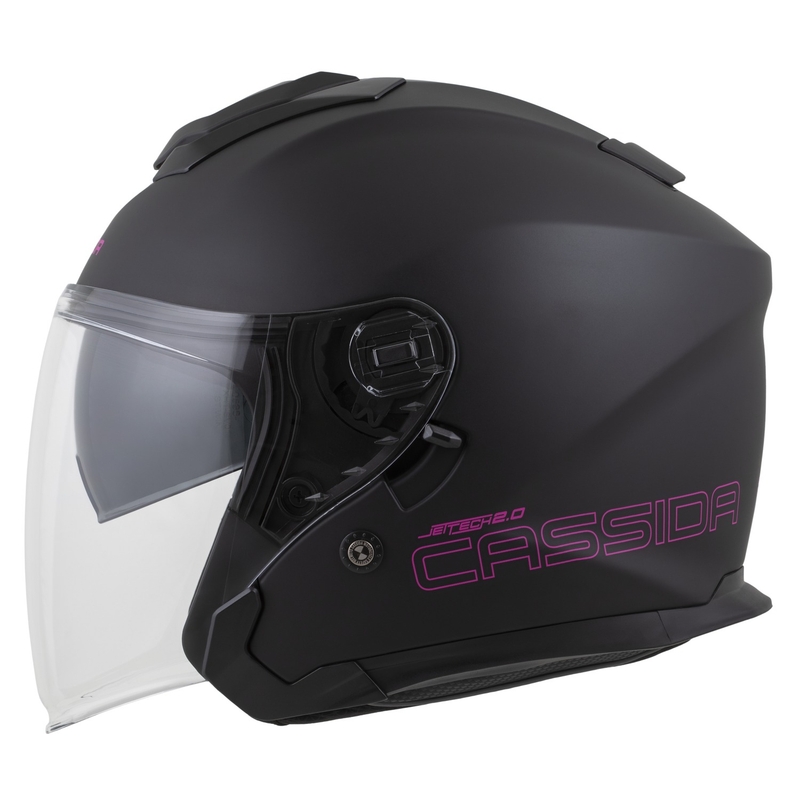 Casco da moto jet Cassida Jet Tech 2.0 Solid Open Face Nero opaco-Rosa