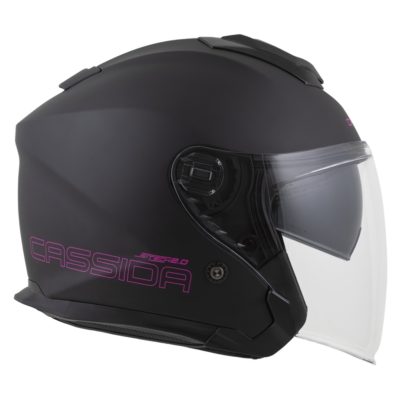 Casco da moto jet Cassida Jet Tech 2.0 Solid Open Face Nero opaco-Rosa