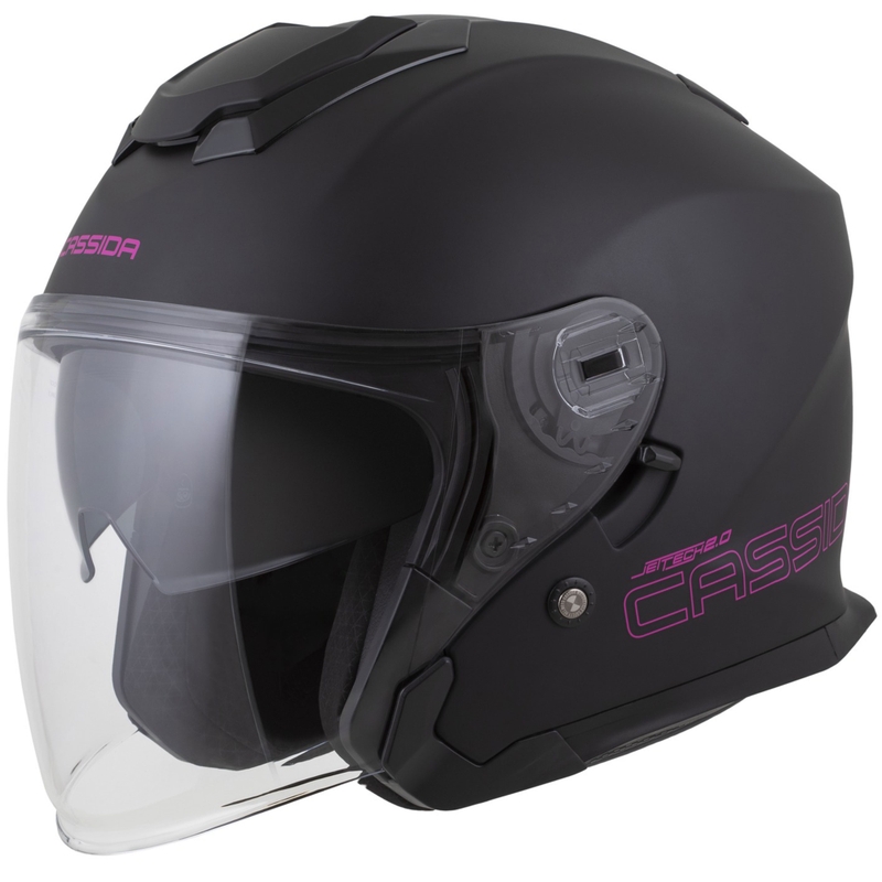 Casco da moto jet Cassida Jet Tech 2.0 Solid Open Face Nero opaco-Rosa