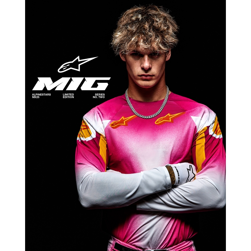 Maglia da motocross Alpinestars Supertech SX AFD Limited Edition MIG Fluo Rosa-Bianco-Arancione