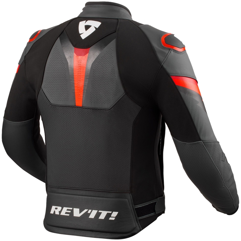 Giacca da moto in pelle Revit Quantum 3 nero-rosso fluo