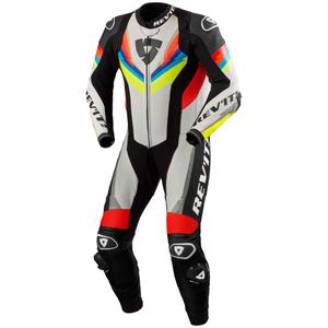 Tuta in pelle da moto Revit Quantum 3 grigio chiaro-giallo fluo