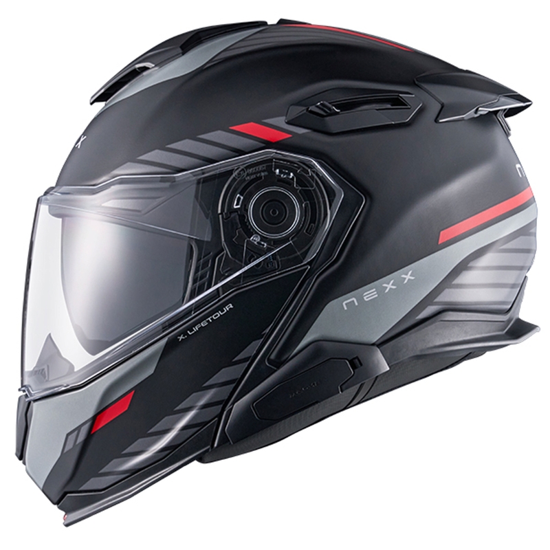 Casco moto flip-up Nexx X.Lifetour Globe nero opaco-rosso
