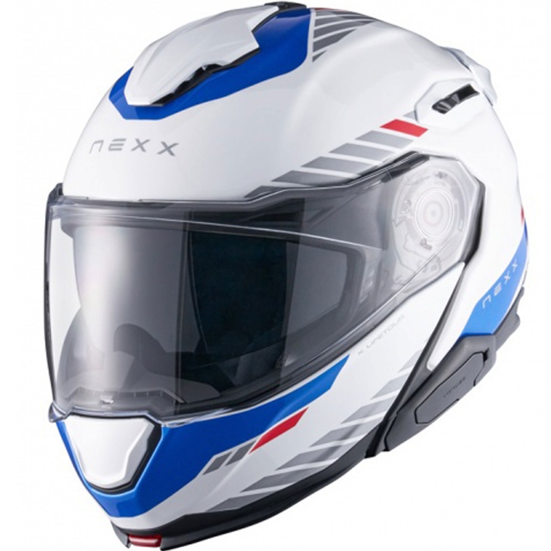 Casco moto flip-up Nexx X.Lifetour Globe bianco-blu