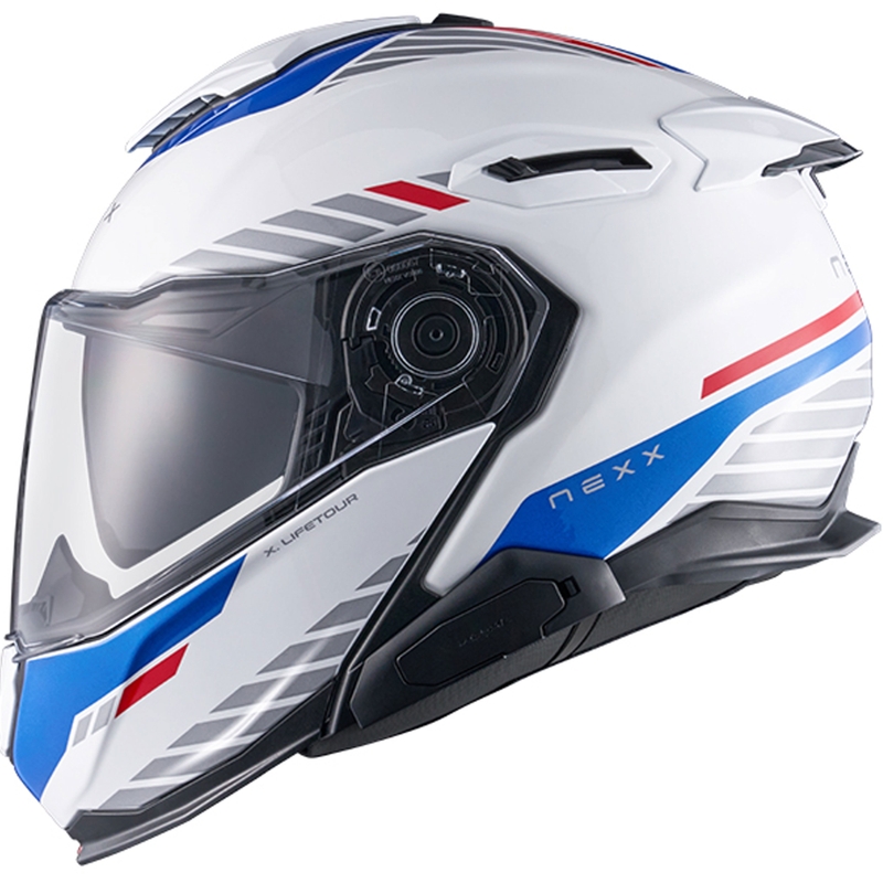 Casco moto flip-up Nexx X.Lifetour Globe bianco-blu