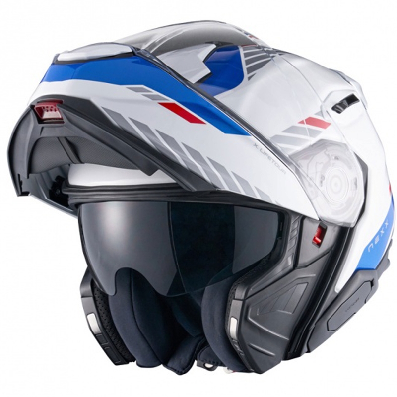 Casco moto flip-up Nexx X.Lifetour Globe bianco-blu