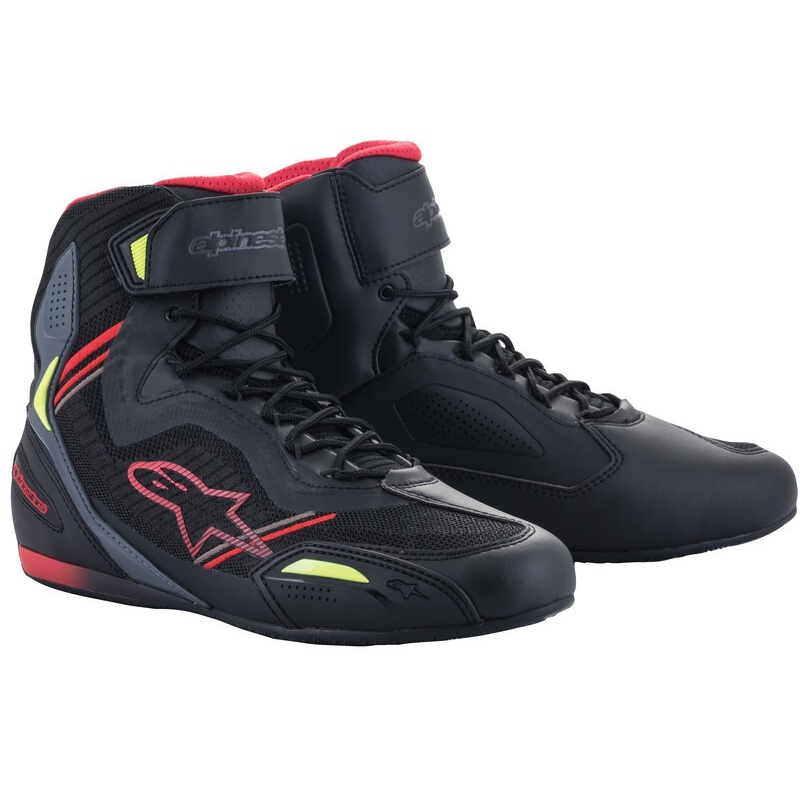 Stivali da moto Alpinestars Faster-3 Rideknit nero-rosso-giallo fluo-grigio