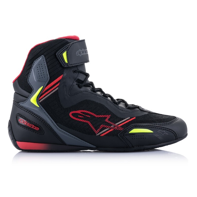 Stivali da moto Alpinestars Faster-3 Rideknit nero-rosso-giallo fluo-grigio