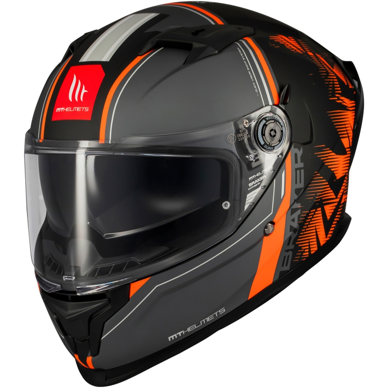 Casco moto integrale MT Braker SV Charm nero-arancio opaco