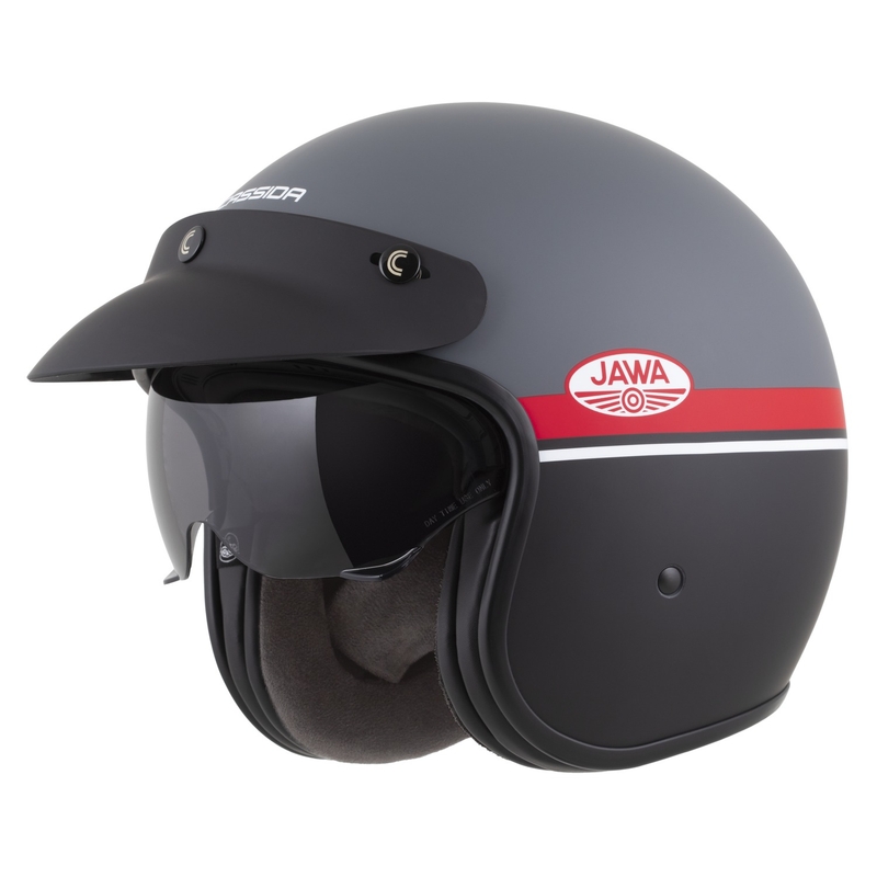 Casco moto jet Cassida Oxygen 2.0 Jawa OHC grigio opaco-rosso-nero-bianco