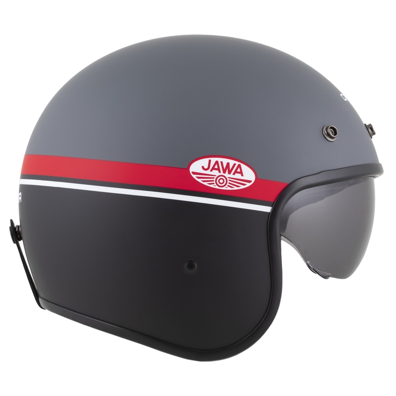 Casco moto jet Cassida Oxygen 2.0 Jawa OHC grigio opaco-rosso-nero-bianco