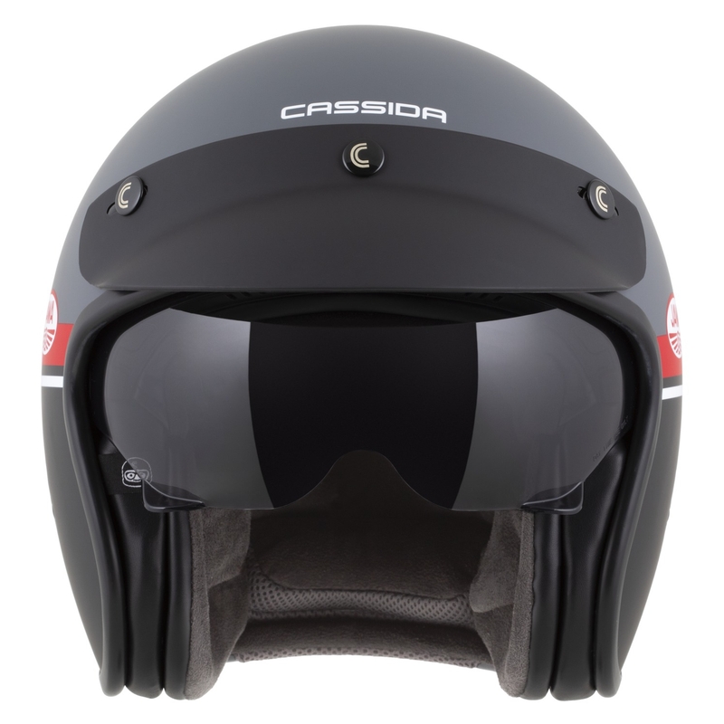 Casco moto jet Cassida Oxygen 2.0 Jawa OHC grigio opaco-rosso-nero-bianco