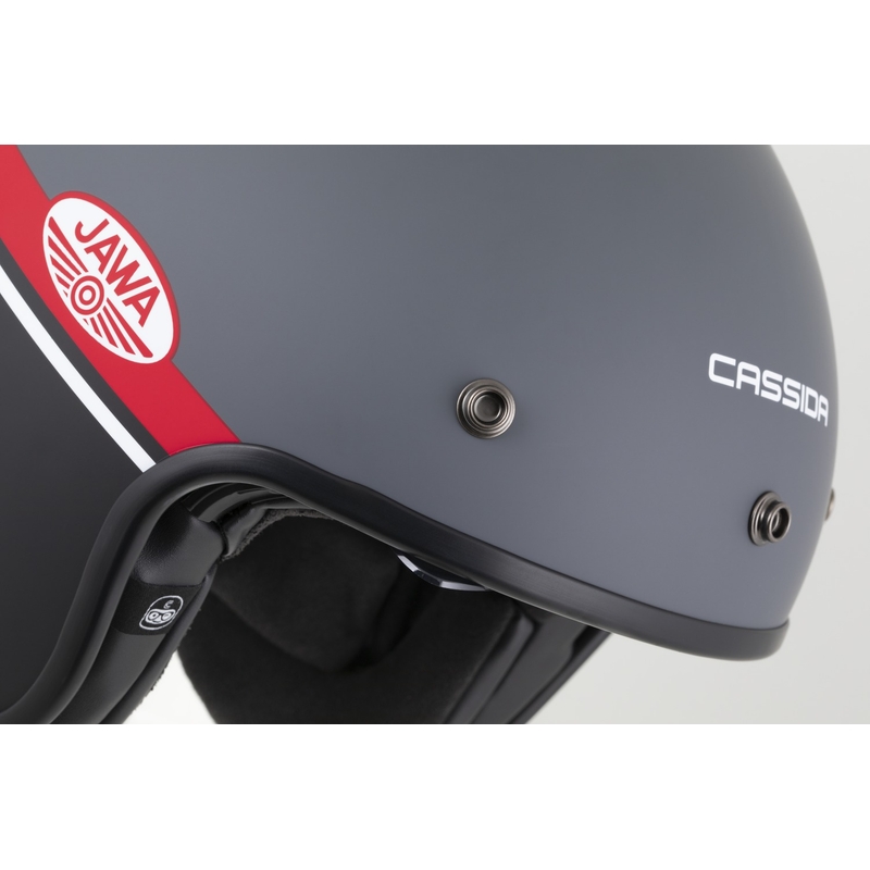 Casco moto jet Cassida Oxygen 2.0 Jawa OHC grigio opaco-rosso-nero-bianco