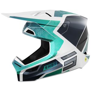 Casco motocross Shot Race Phaser perla nero-turchese-bianco