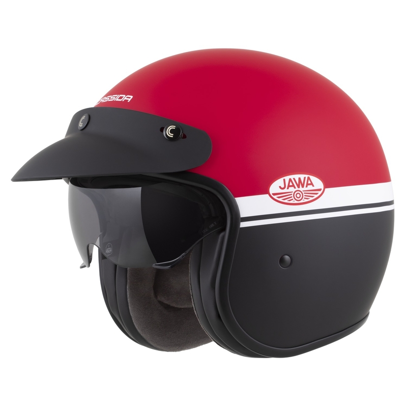 Casco moto jet Cassida Oxygen 2.0 Jawa OHC rosso opaco-nero-bianco