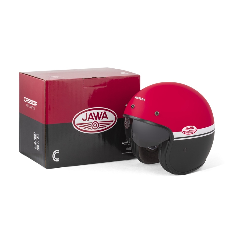 Casco moto jet Cassida Oxygen 2.0 Jawa OHC rosso opaco-nero-bianco