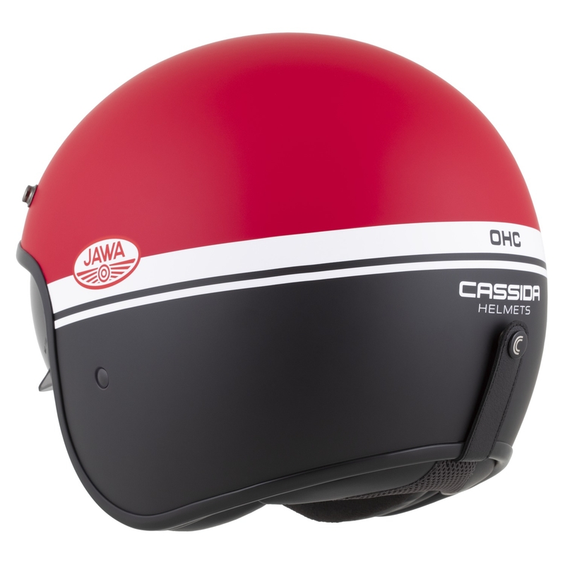 Casco moto jet Cassida Oxygen 2.0 Jawa OHC rosso opaco-nero-bianco
