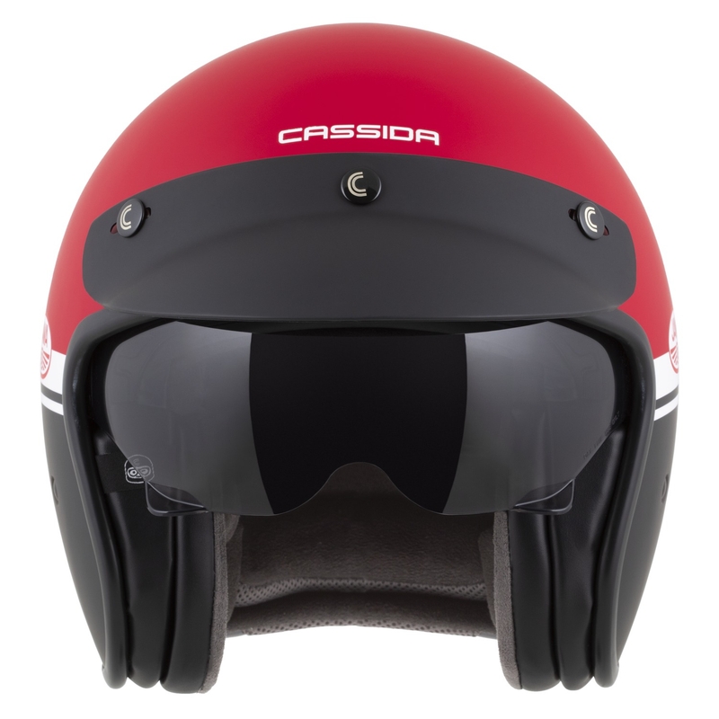 Casco moto jet Cassida Oxygen 2.0 Jawa OHC rosso opaco-nero-bianco