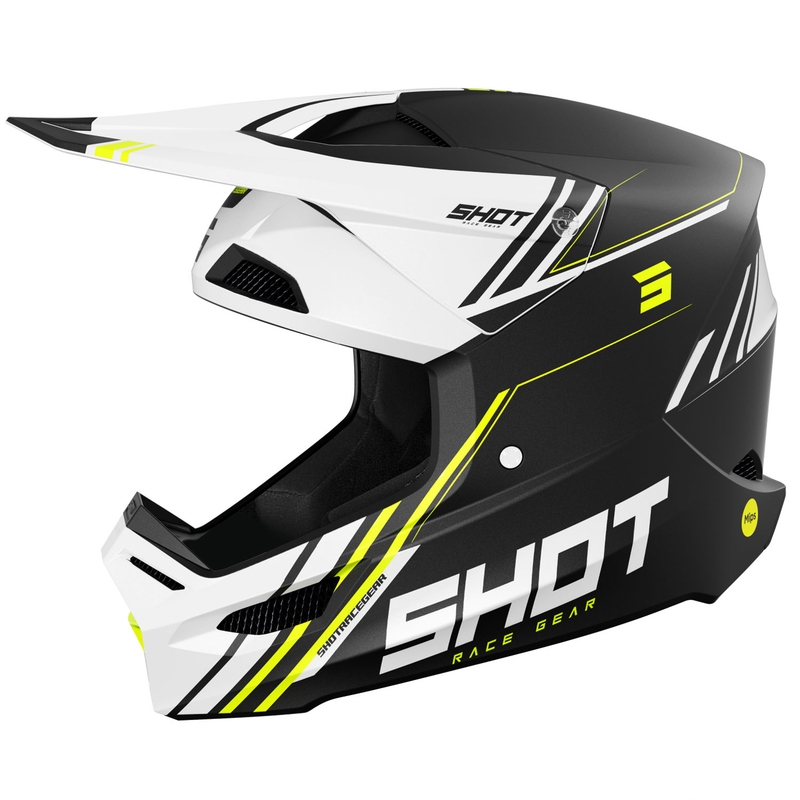 Casco motocross Shot Race Sprint nero-bianco-giallo fluo