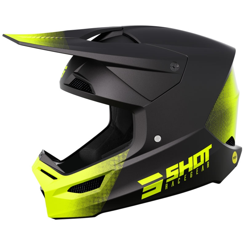 Casco da motocross Shot Race Raw nero-giallo fluo opaco Saldi