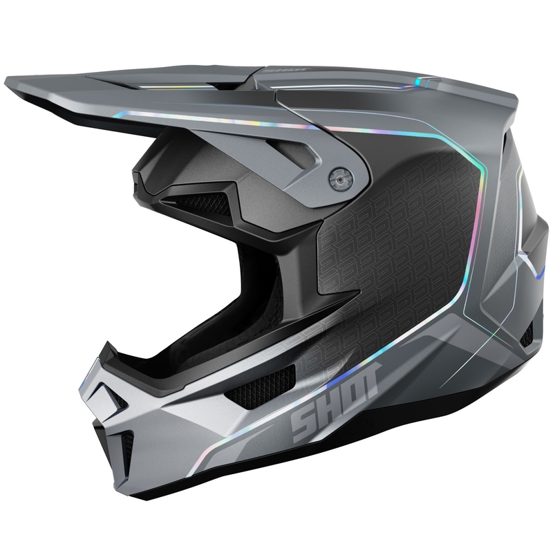 Casco motocross Shot Lite Challenger grigio perla olografico