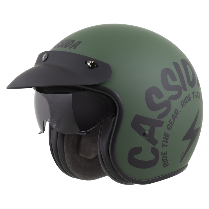 Casco da moto aperto Cassida Oxygen 2.0 Gear verde opaco-nero