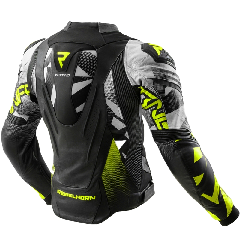 Giacca moto in pelle Rebelhorn Inferno nero-giallo fluo
