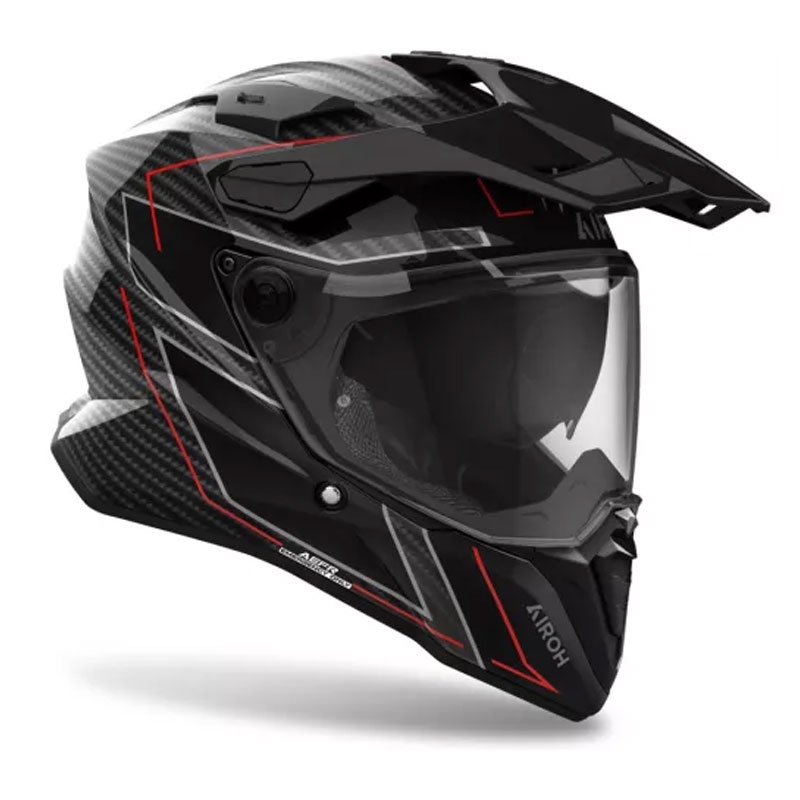 Casco moto enduro Airoh Commander 2 Carbon Stylish nero-rosso
