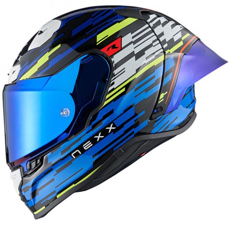 Casco moto integrale Nexx X.R3R Glitch Racer blu-giallo fluo Saldi