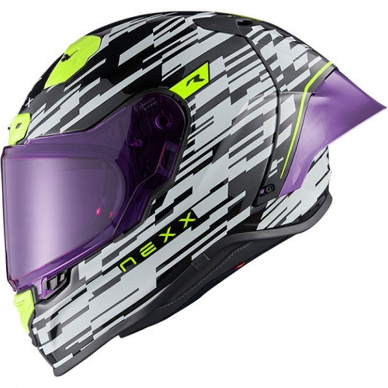Casco moto integrale Nexx X.R3R Glitch Racer bianco-giallo fluo Saldi