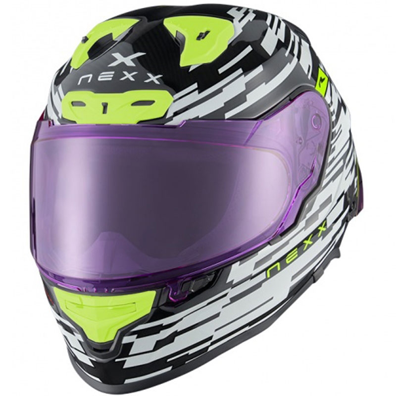Casco moto integrale Nexx X.R3R Glitch Racer bianco-giallo fluo Saldi