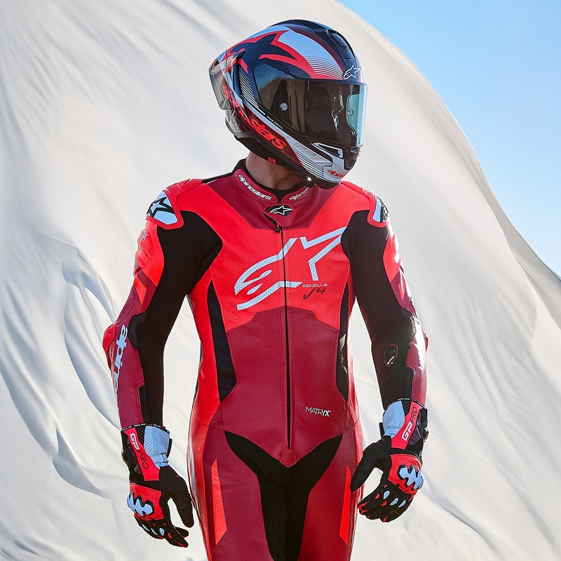 Tuta da moto in pelle monopezzo Alpinestars GP Plus V4 Sprint, compatibile con Tech-air, rosso fluo-rosso-bianco-nero