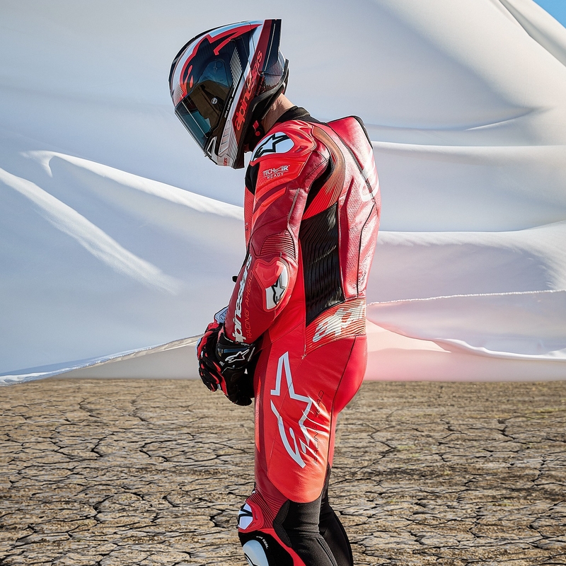 Tuta da moto in pelle monopezzo Alpinestars GP Plus V4 Sprint, compatibile con Tech-air, rosso fluo-rosso-bianco-nero