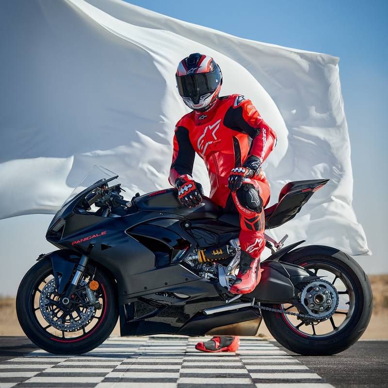 Tuta da moto in pelle monopezzo Alpinestars GP Plus V4 Sprint, compatibile con Tech-air, rosso fluo-rosso-bianco-nero