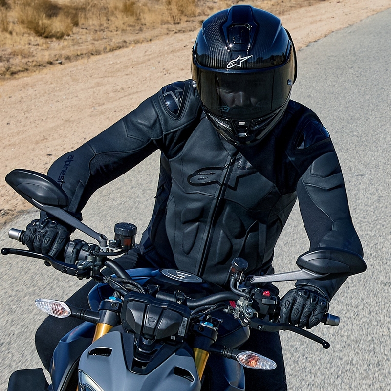 Giacca da motociclista in pelle Alpinestars Dusk nera