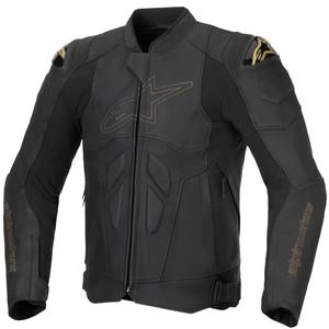 Giacca da motociclista in pelle Alpinestars Dusk nero-oro