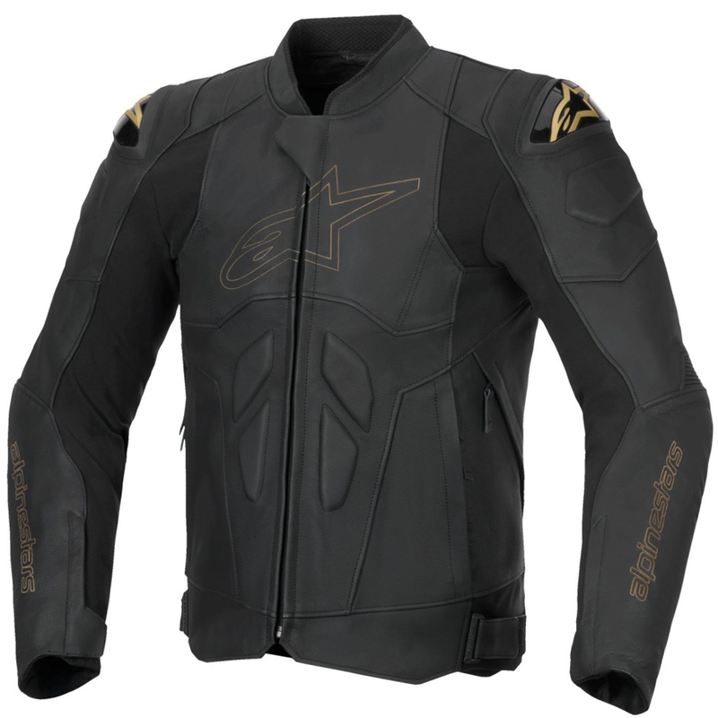 Giacca da motociclista in pelle Alpinestars Dusk nero-oro